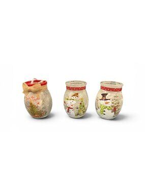 Christmas-Themed Glass LED  lights w/holiday designs - Set of (3)